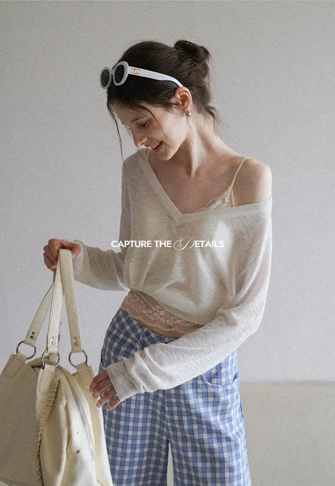 Women’s Sheer V-Neck Long-Sleeve Pullover