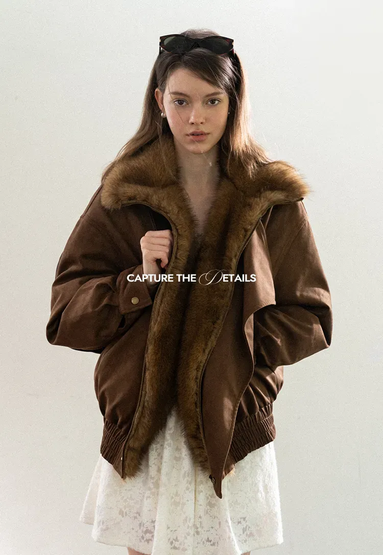 Faux Suede Jacket with Fur Collar