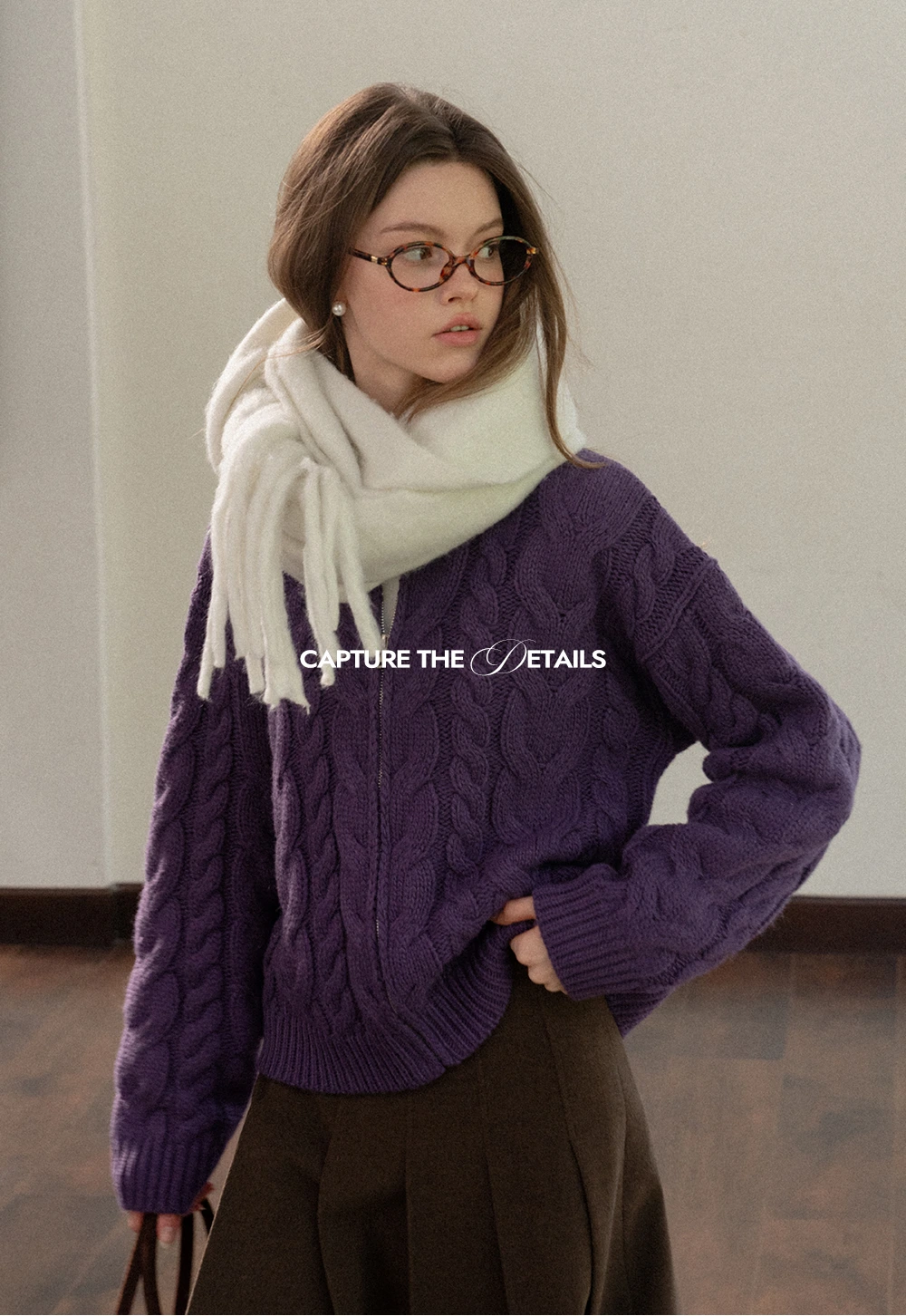 Stand-Collar Cable Zip Sweater