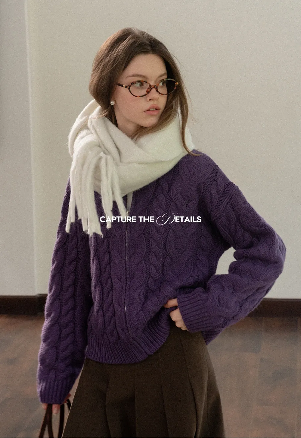 Stand-Collar Cable Zip Sweater