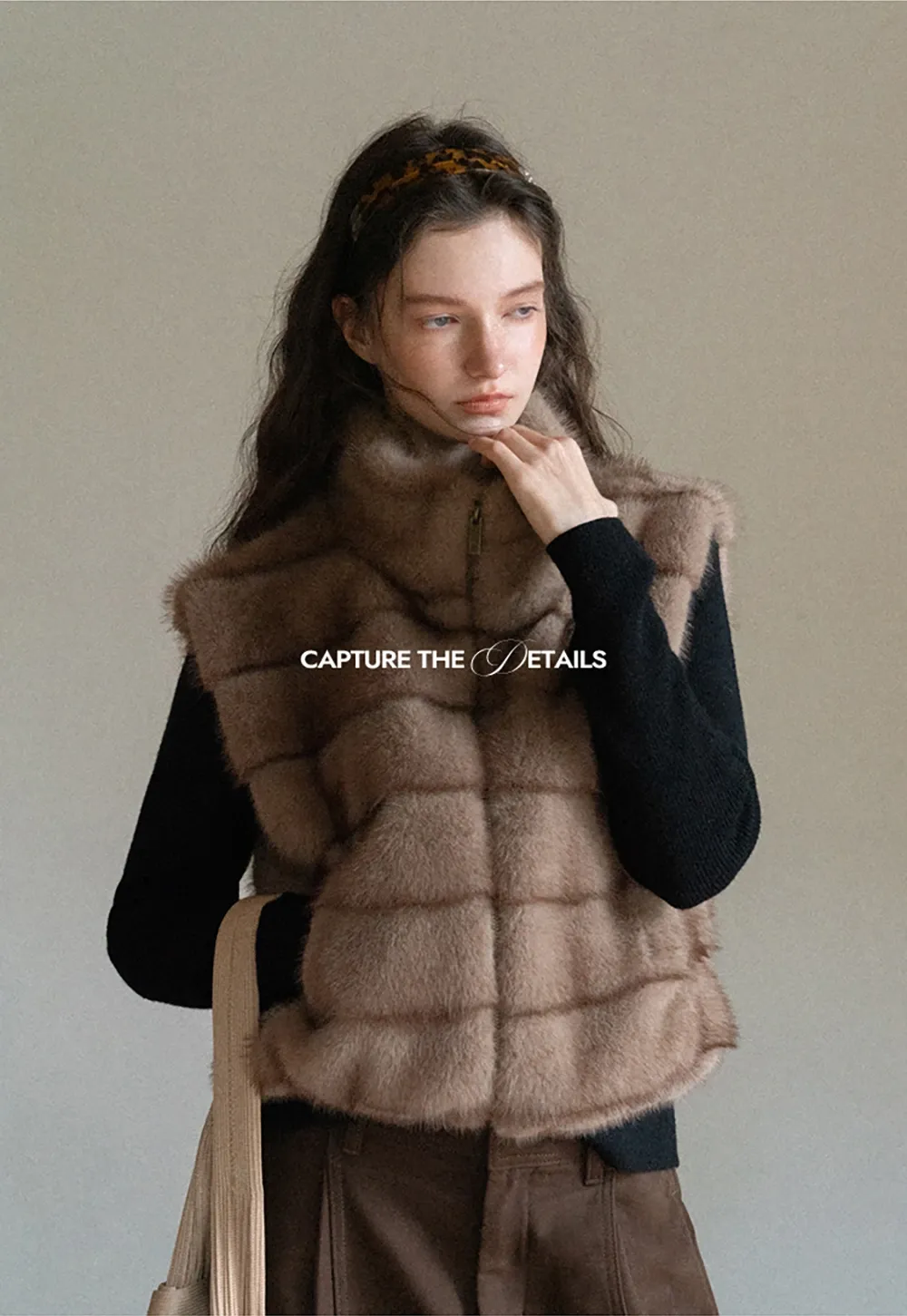 Layered Fuzzy Stand-Collar Vest