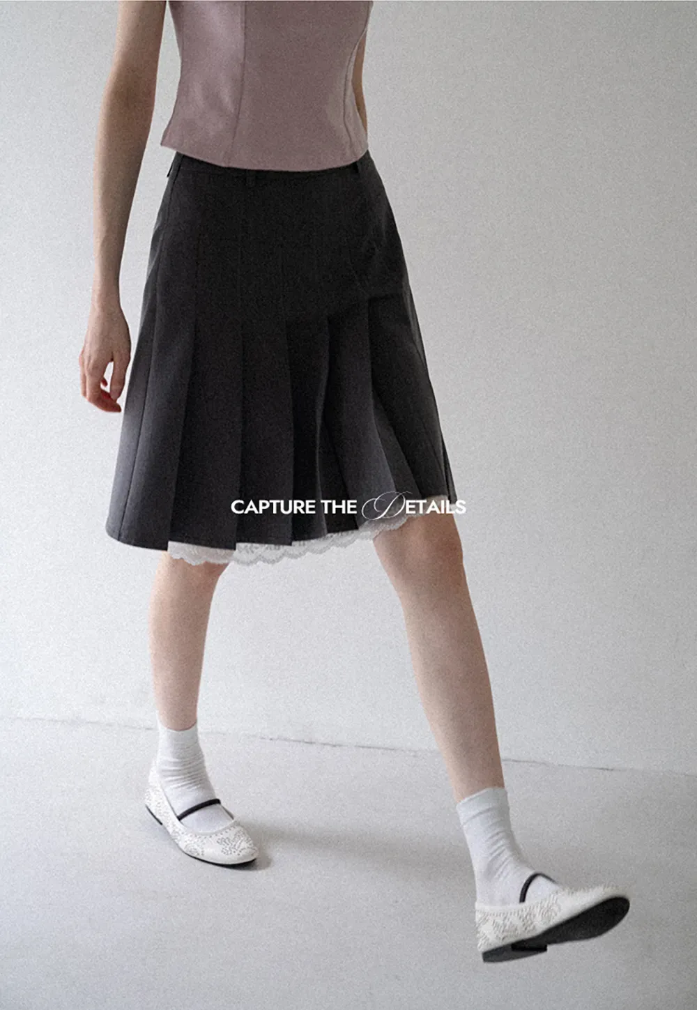 Pleated Mini Skirt with Lace Trim