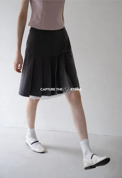 Pleated Mini Skirt with Lace Trim