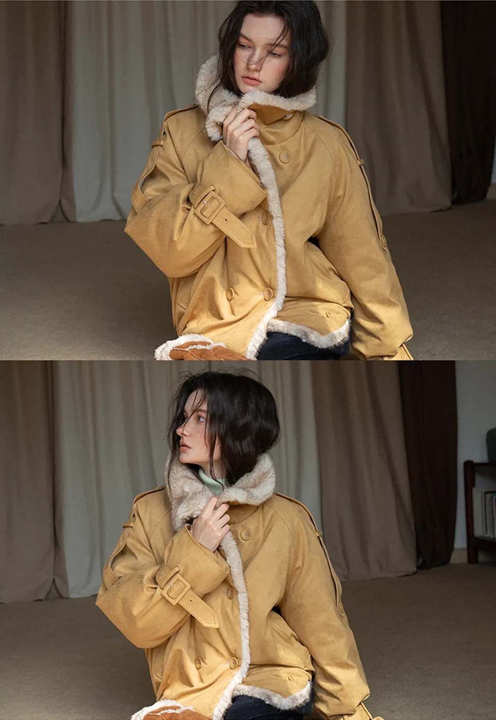 Double-Breasted Faux Shearling Jacket