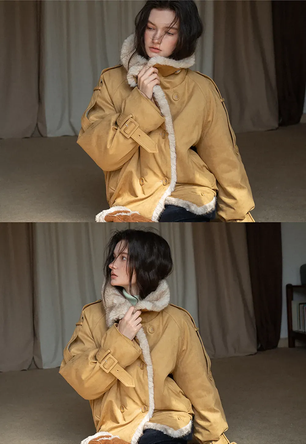 Double-Breasted Faux Shearling Jacket