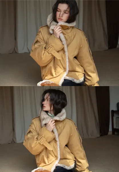 Double-Breasted Faux Shearling Jacket