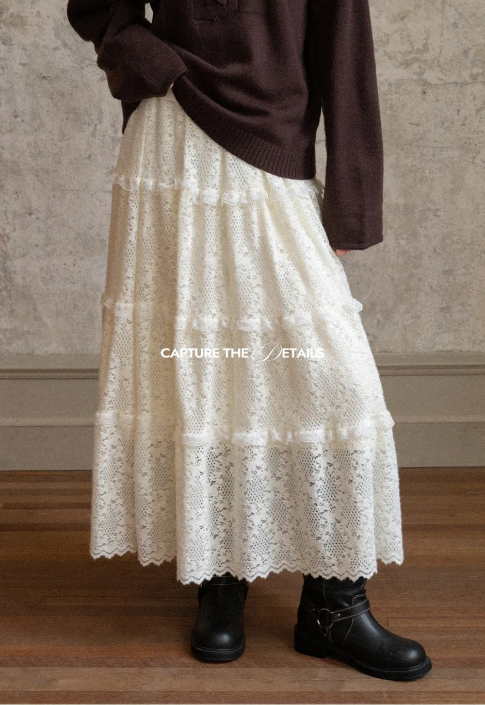 Lace Tiered Skirt with Ruffle Detail