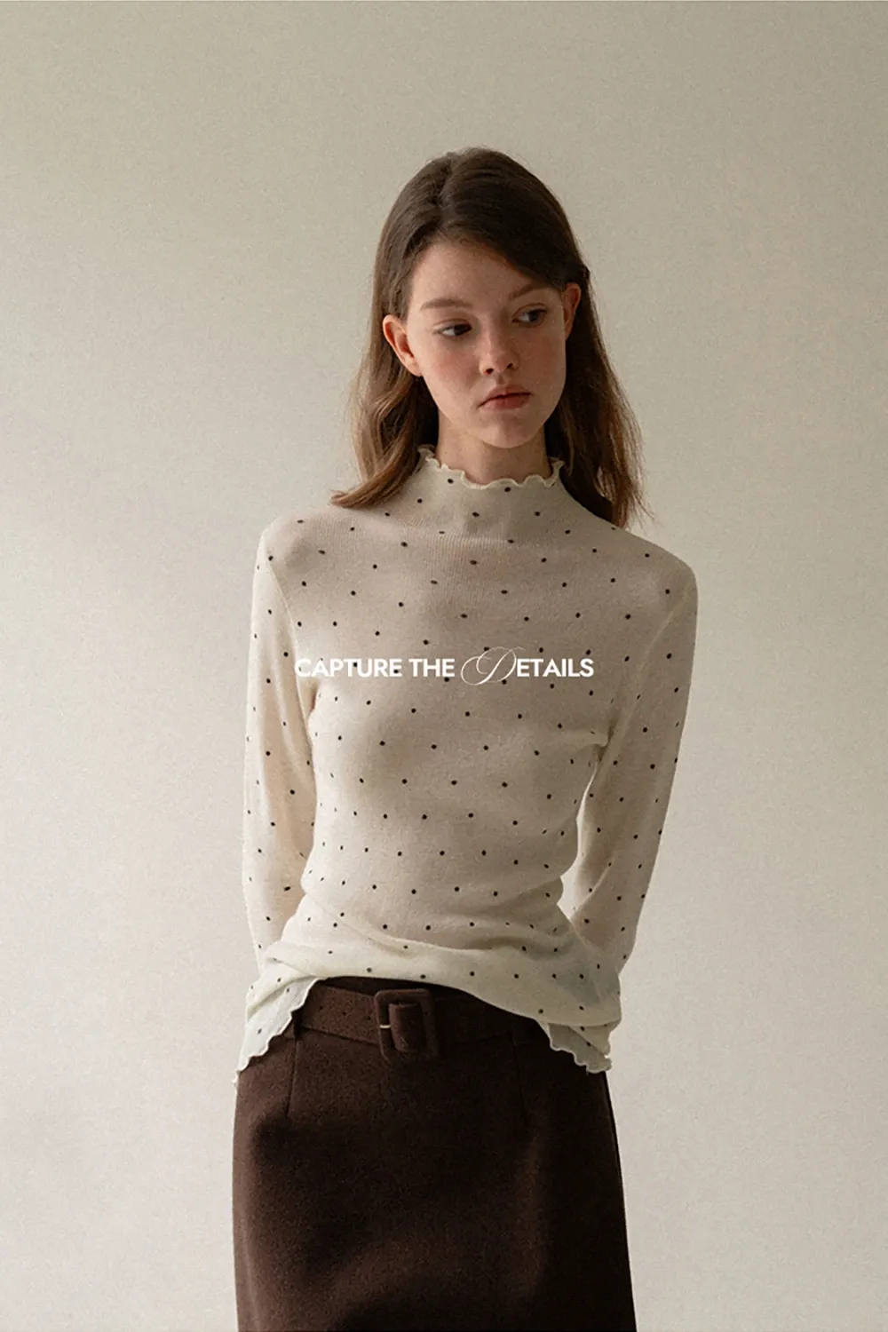 Polka Dot High Neck Ruffle Knit Top