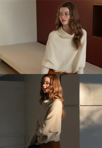 Modern Wrap Mock Neck Knit Top with Long Sleeves