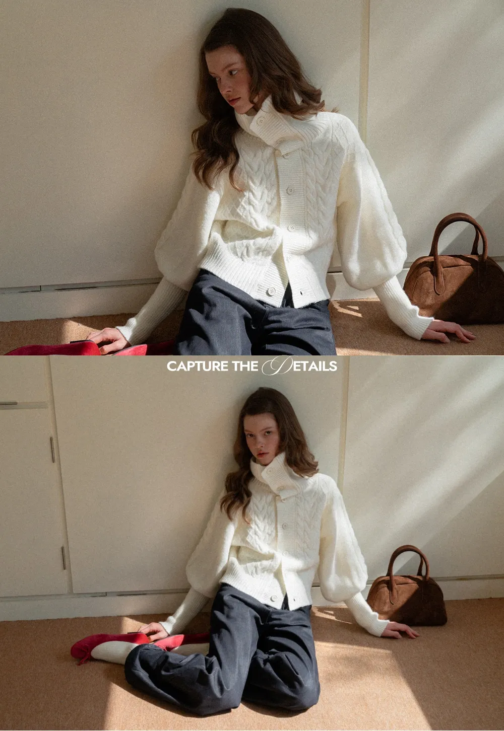 Chunky Knit Cardigan with Balloon Sleeves