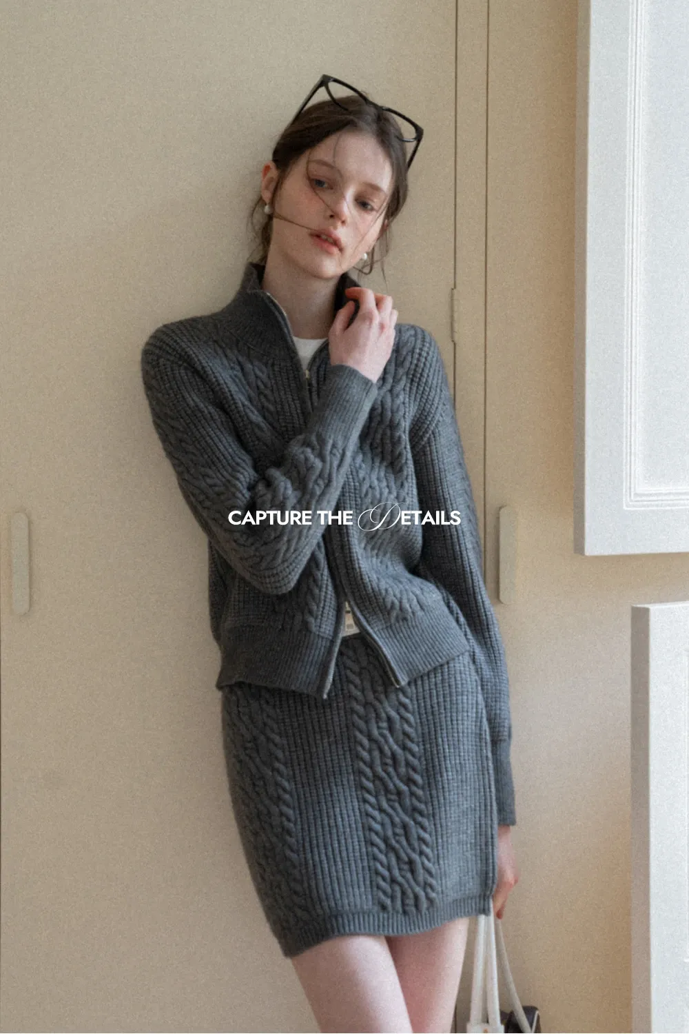 Cable Knit Zip-Up Sweater and Skirt Set