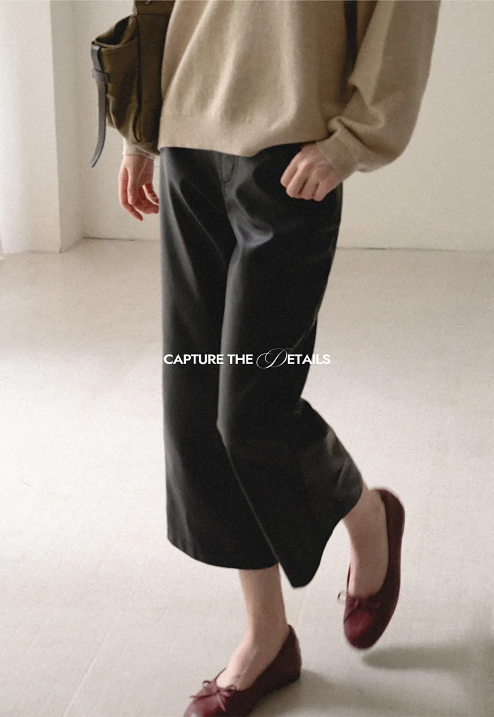 Pleated Wide Leg Leatherette Casual Pants