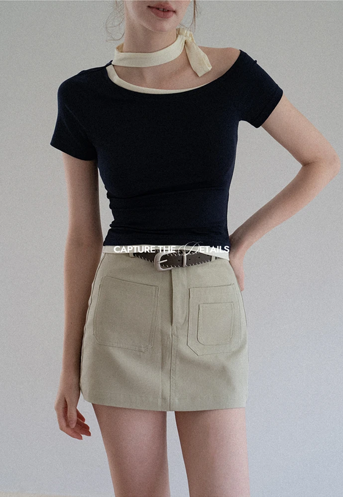 Women High Waist Belted Pocket Mini Skirt