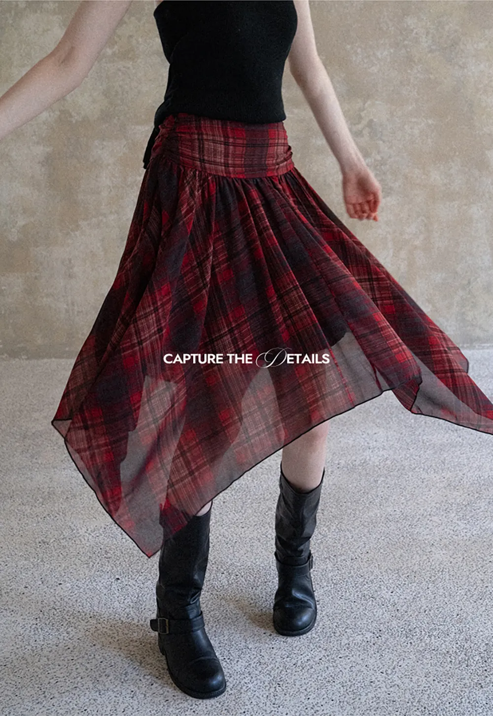 Women's Asymmetrical Plaid Midi Skirt 