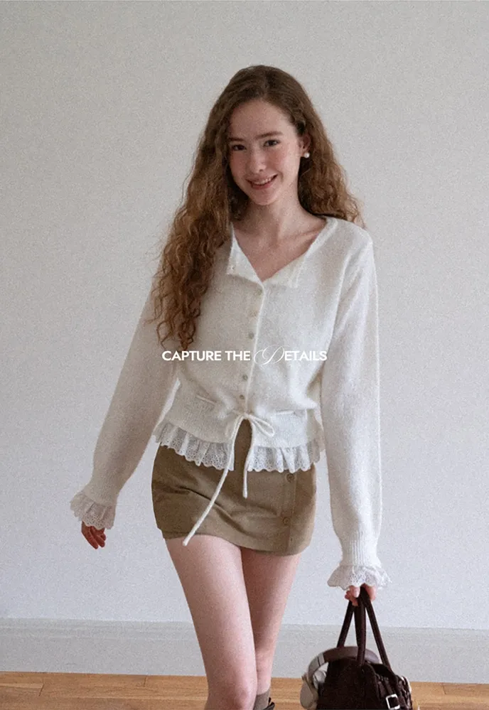 Lace-Trim Cardigan Sweater