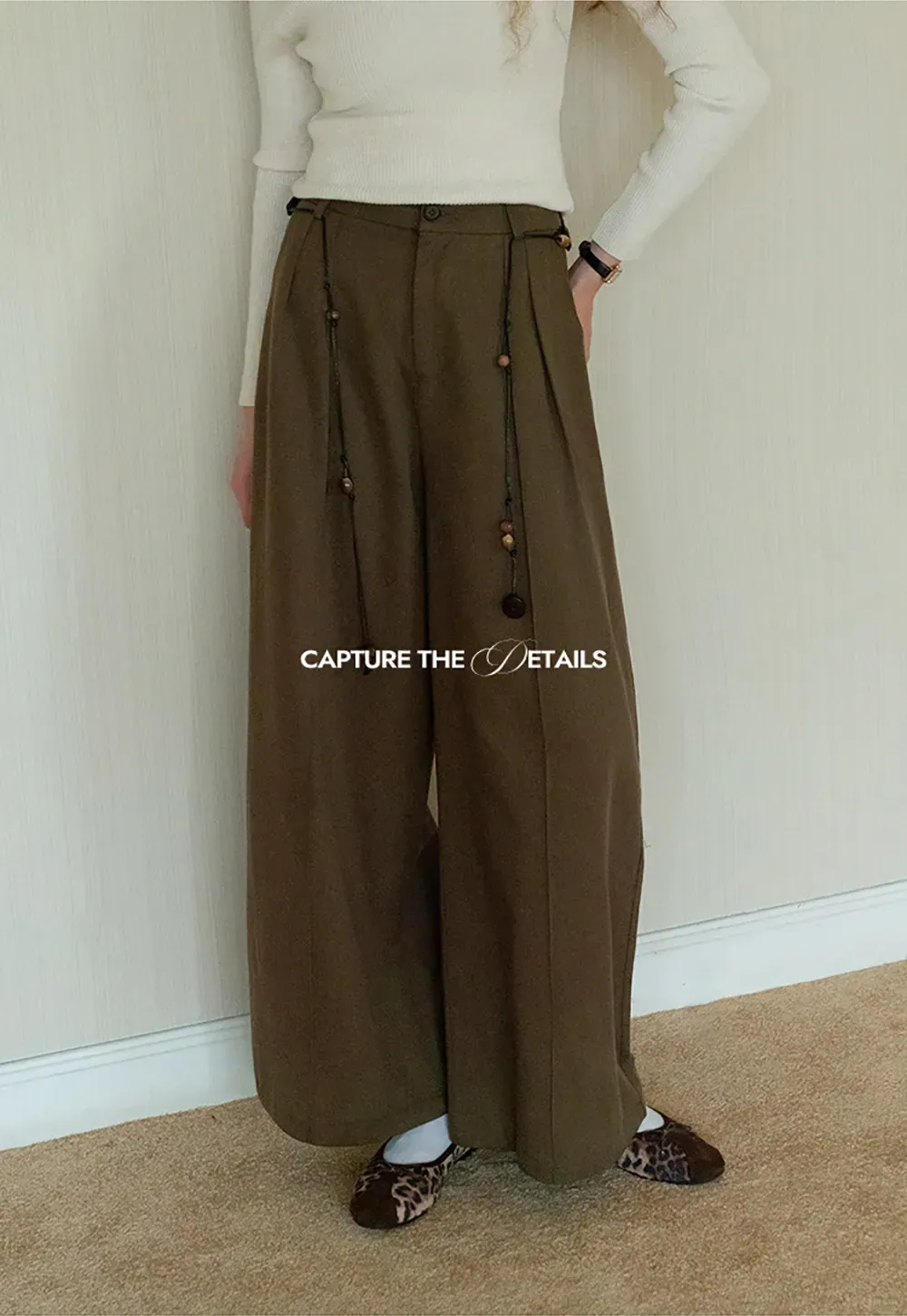 Wide-Leg Pants with Beaded Tassel Detail