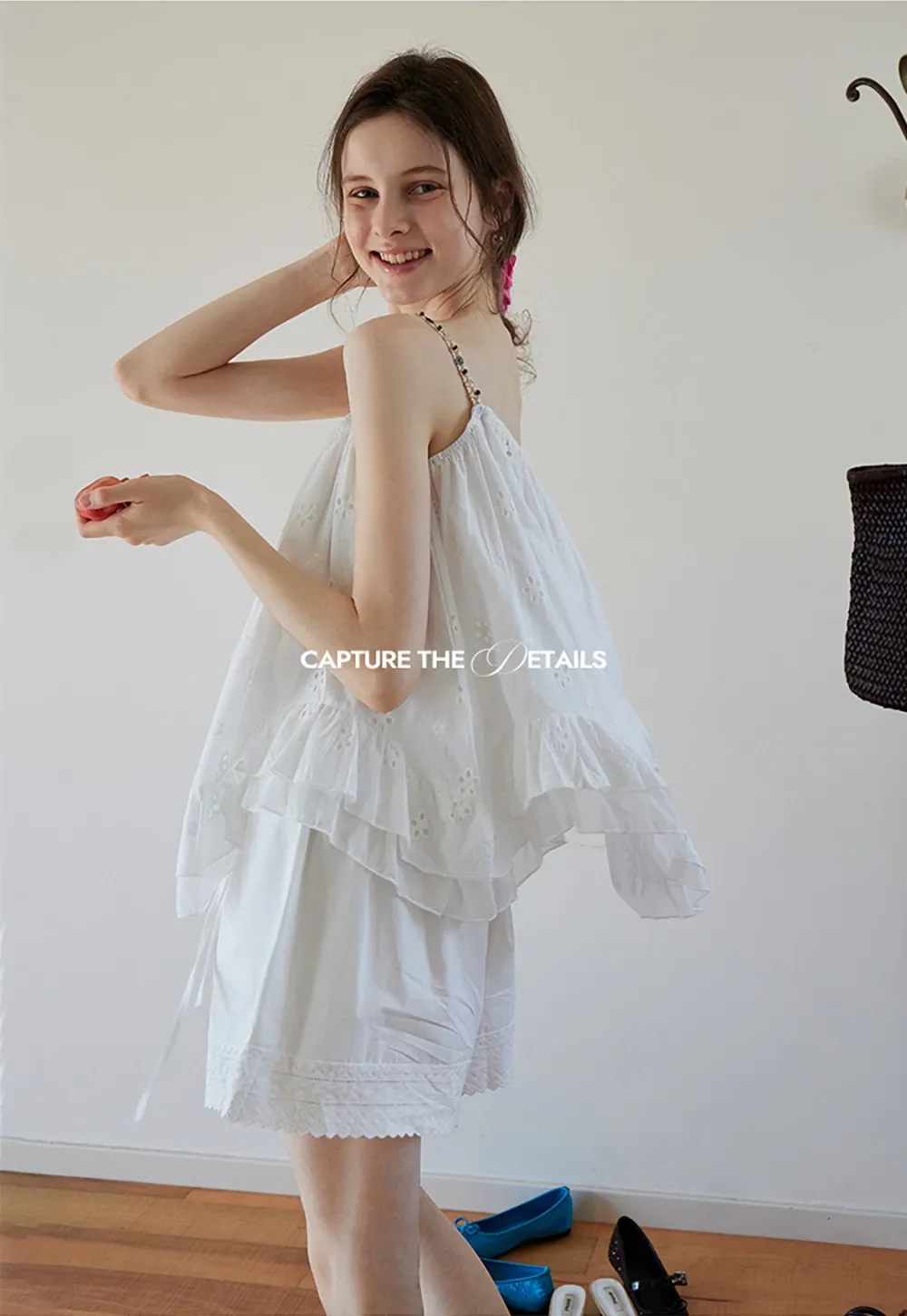 Women’s Floral-Embroidered Ruffle Cami Top