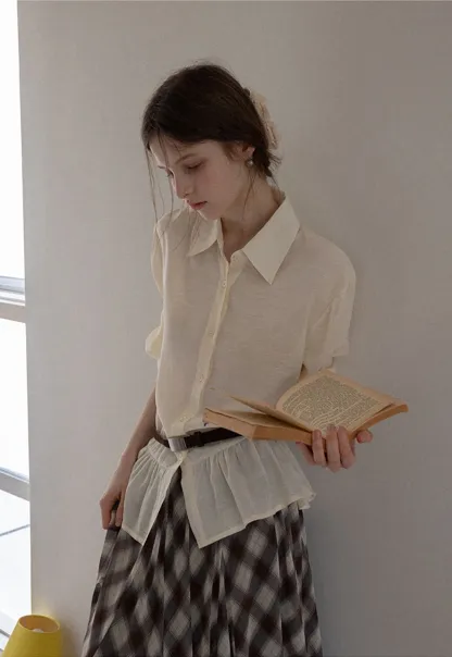 Women's Sheer Ruffle Hem Shirts