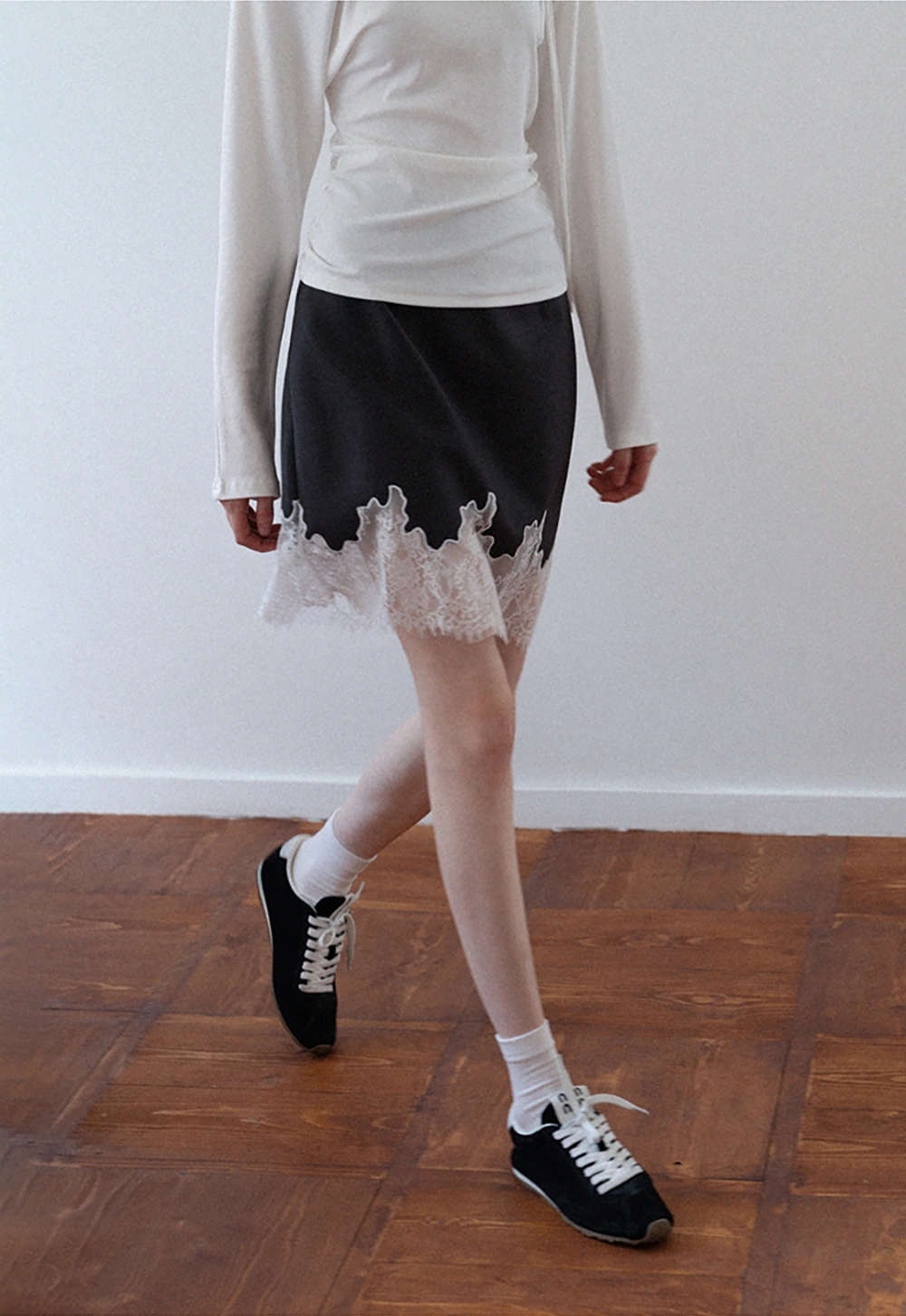 Scalloped Lace-Trim Mini Skirt