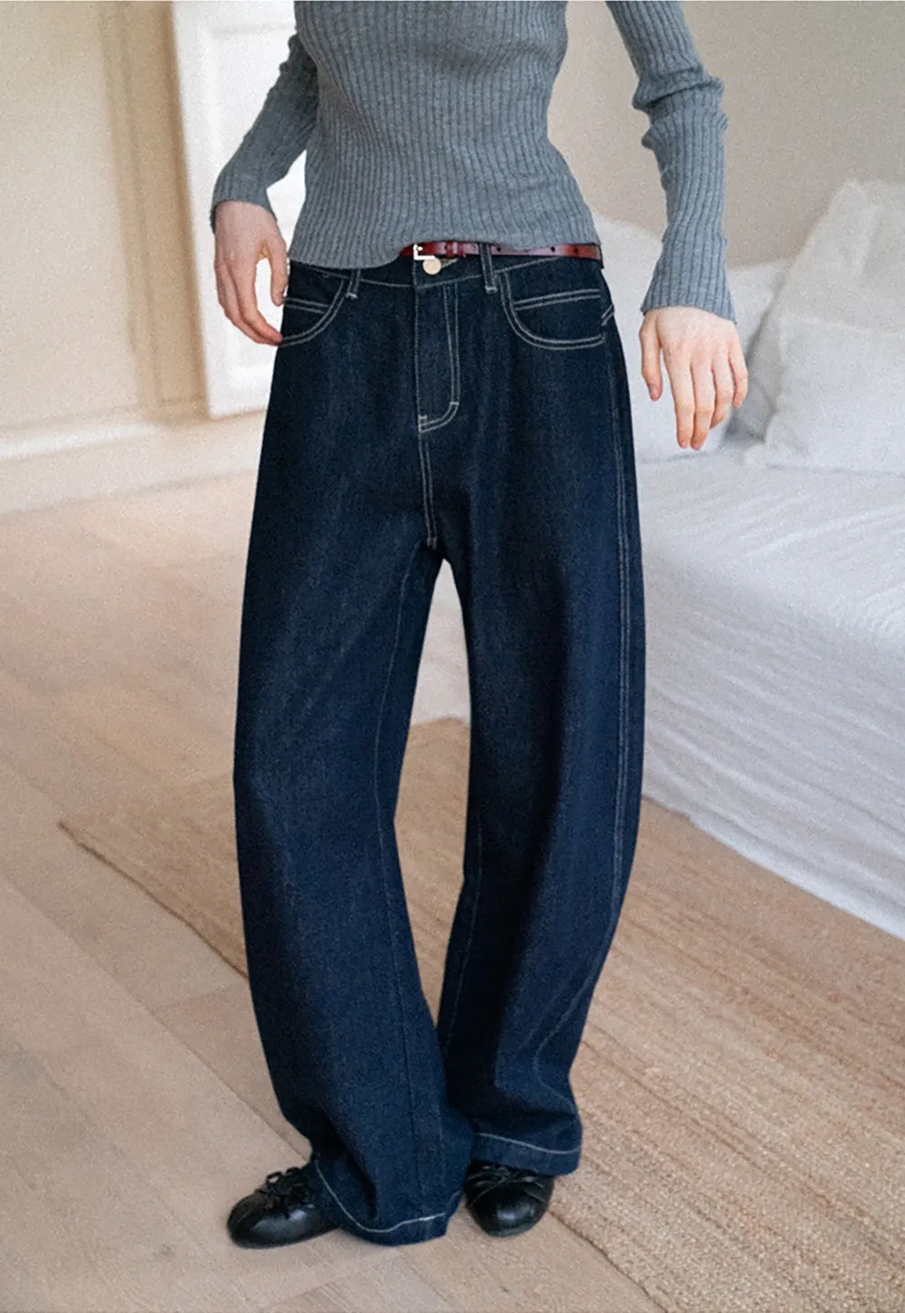High-Waisted Wide Leg Denim Pants