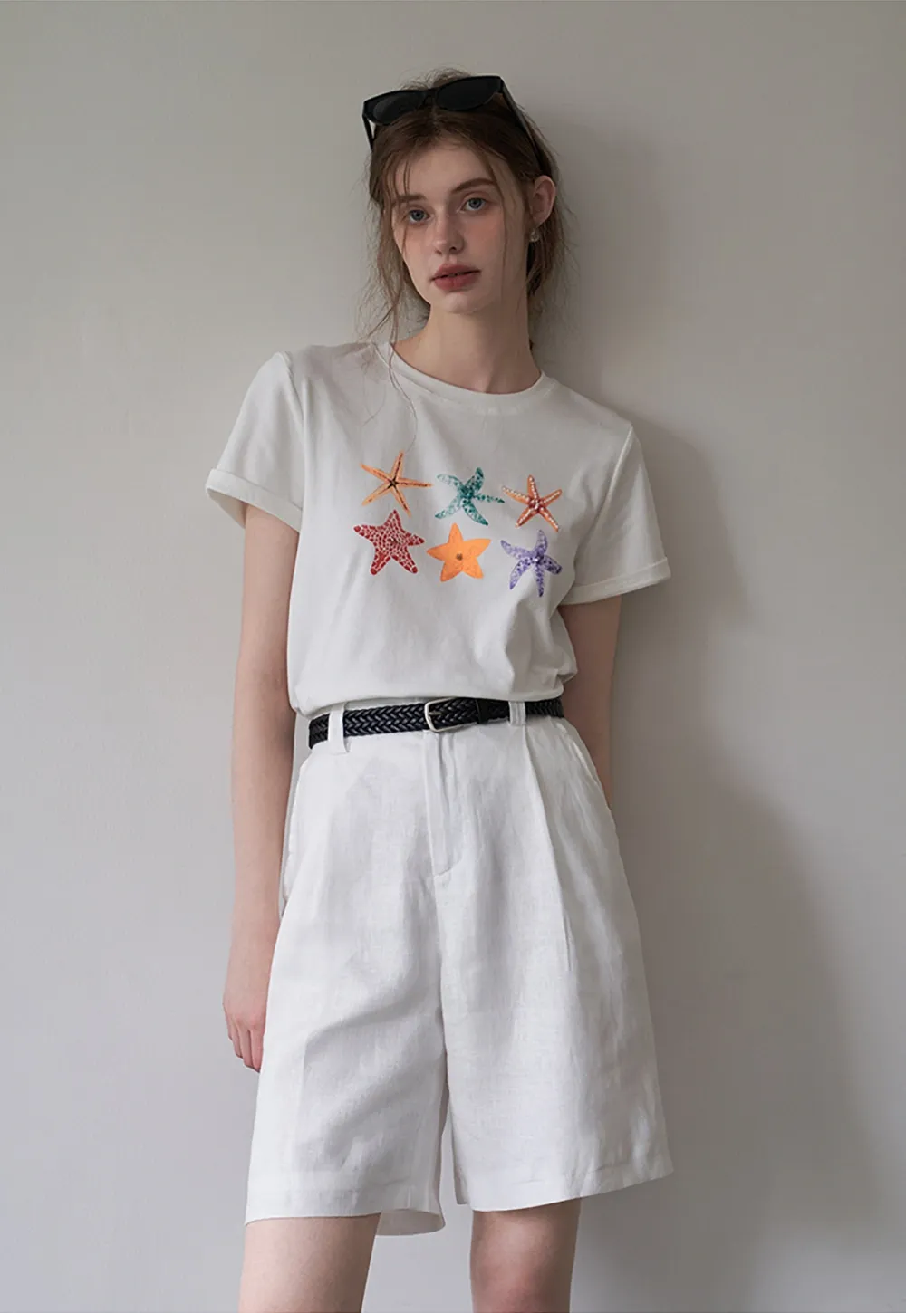 Women's Elastic Back Casual Loose Fit Shorts with Belt