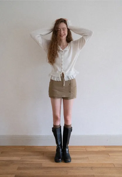 Lace-Trim Cardigan Sweater