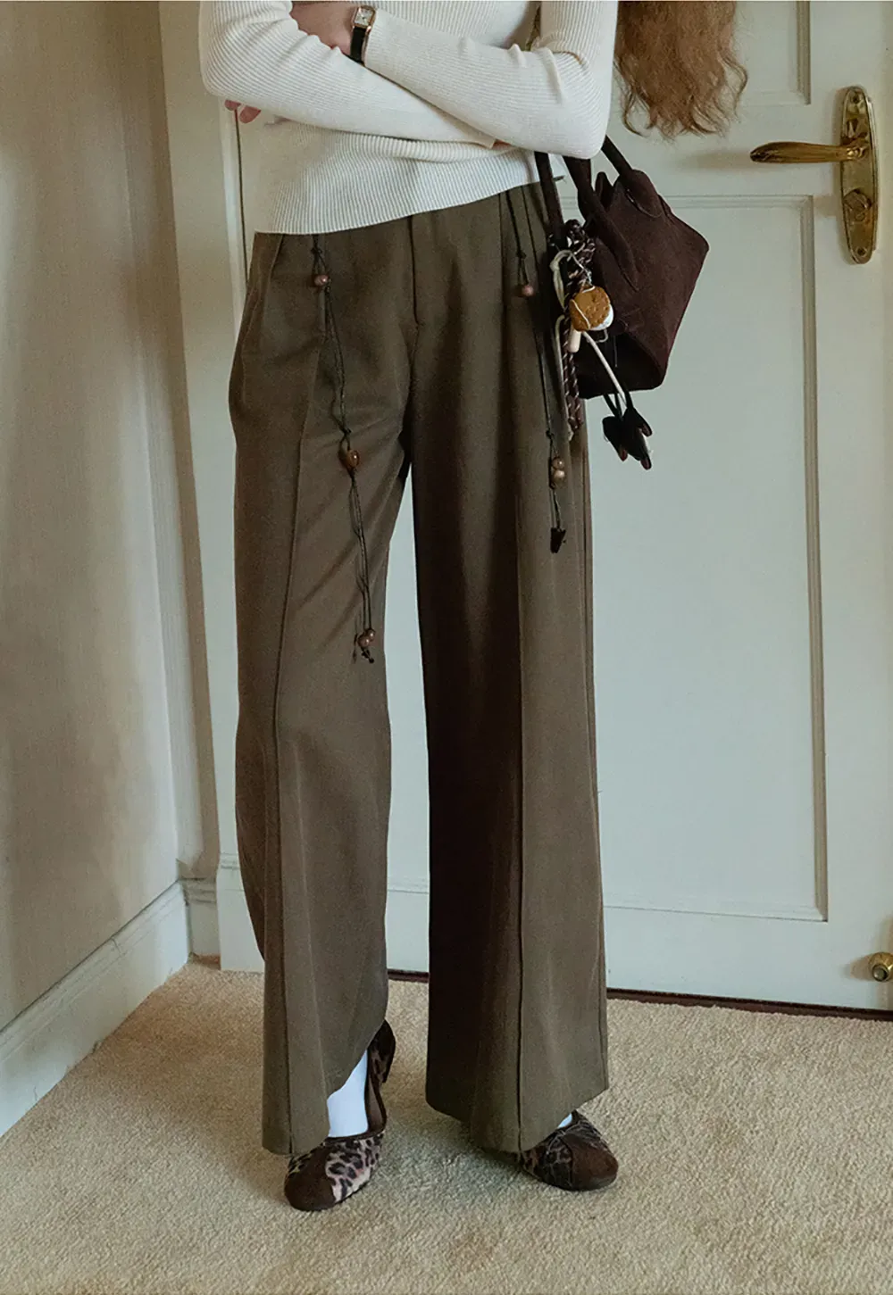 Wide-Leg Pants with Beaded Tassel Detail