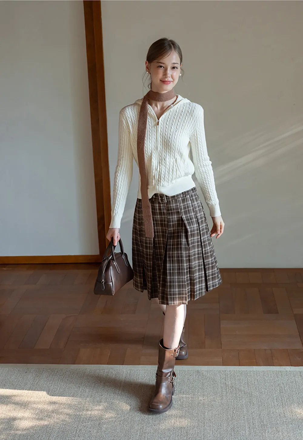 Womens Cable Knit Zip Up Hoodie Cardigan