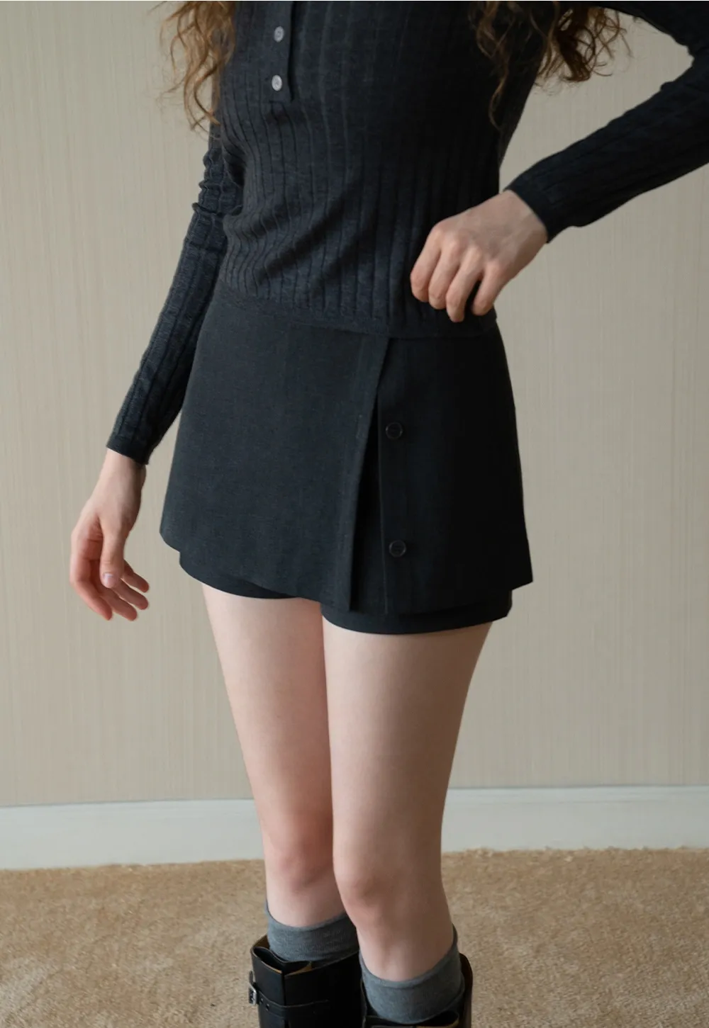 Layered Skort with Button Detail