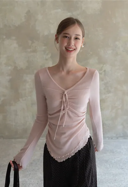 Ruched V Neck Long Sleeve Top