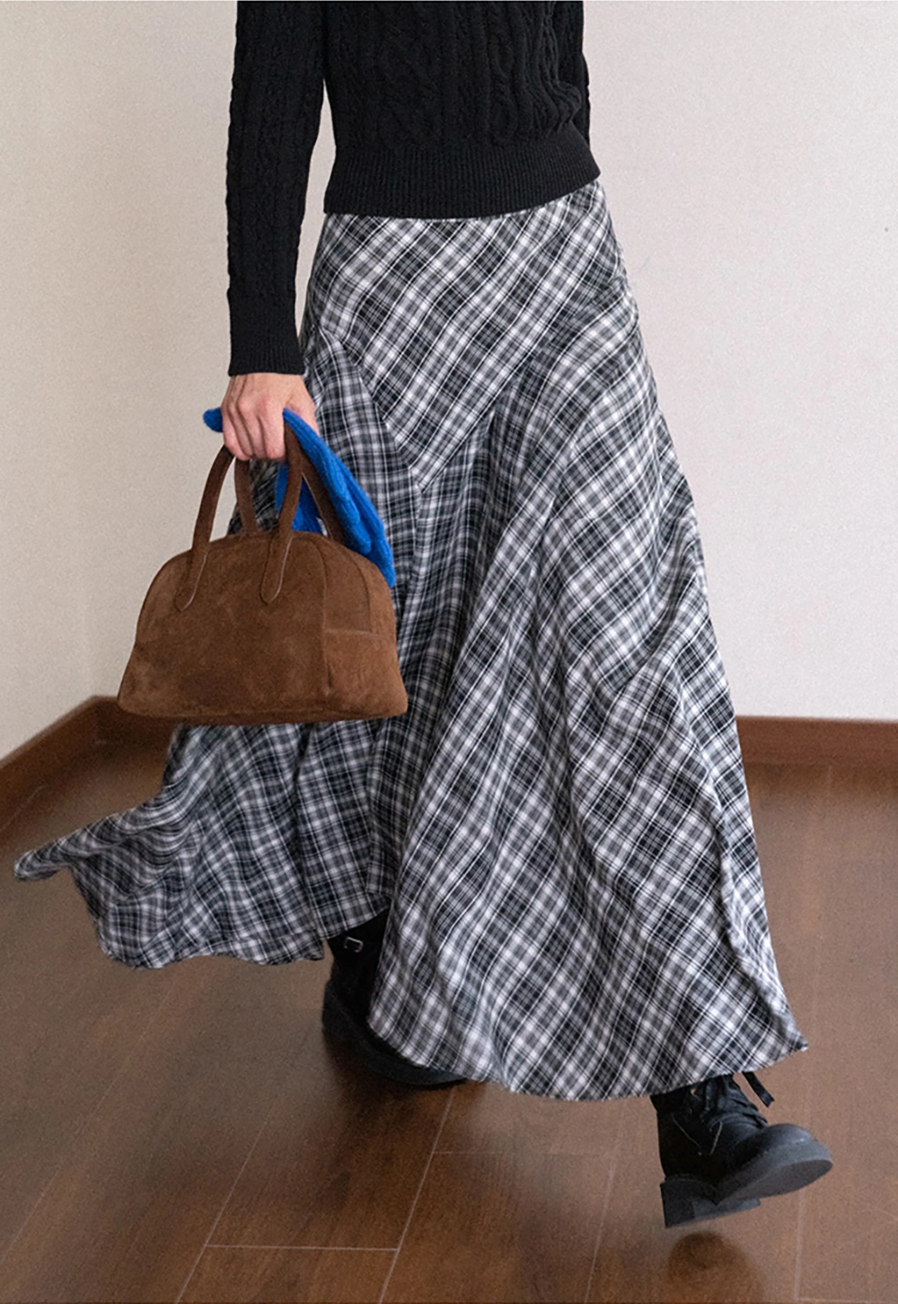 High Waist Tartan Flared Skirt Vintage Style