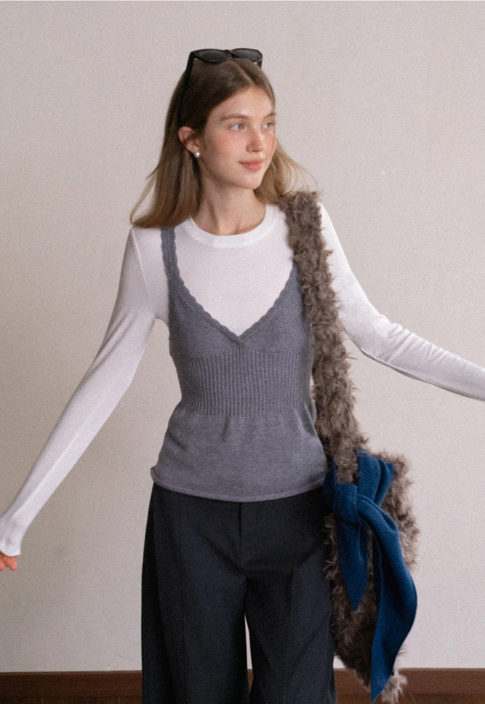 Womens 2 Piece Set Knit Cami Top with Long Sleeve Tee