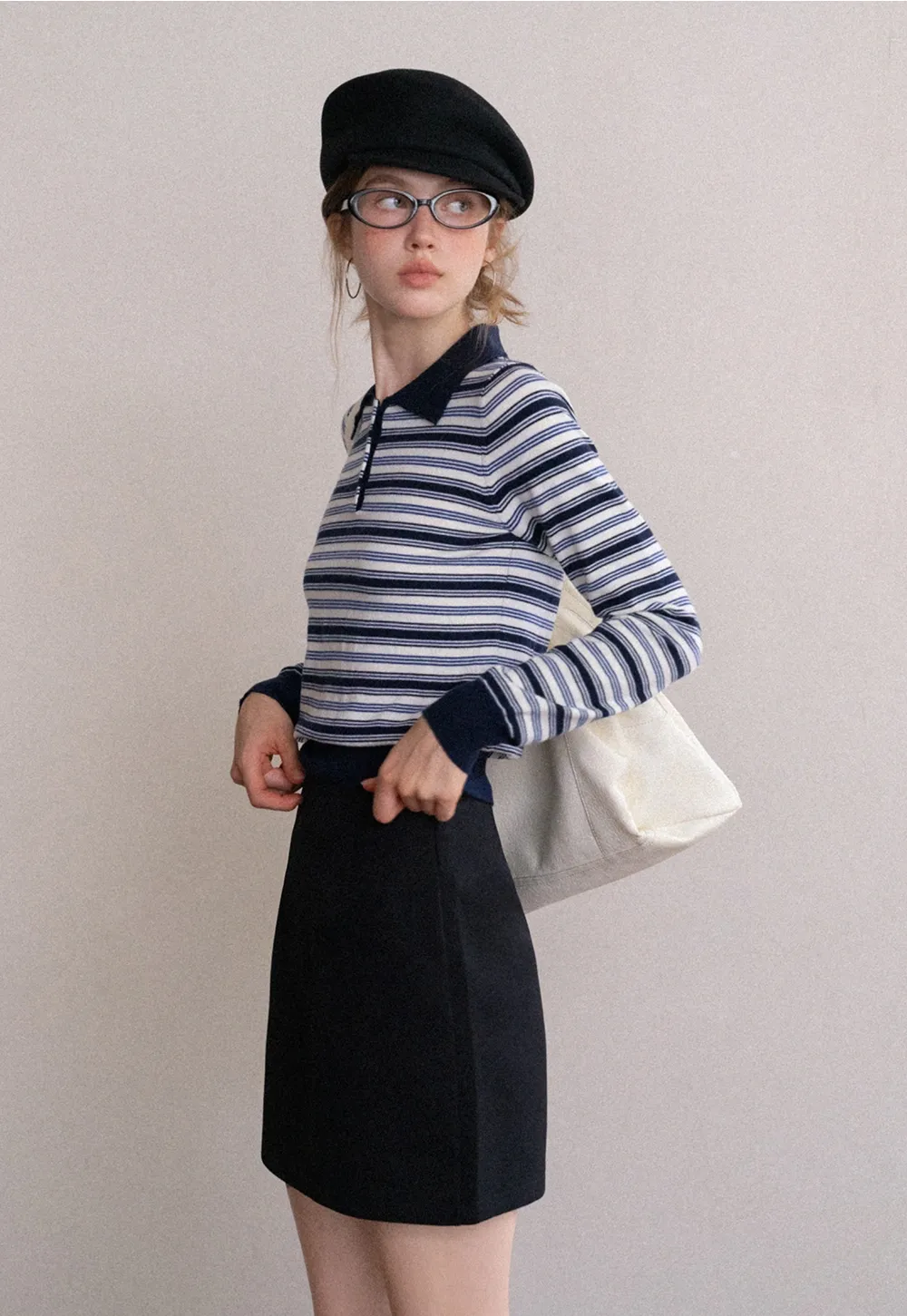 Womens Striped Knit Polo Sweater Long Sleeve