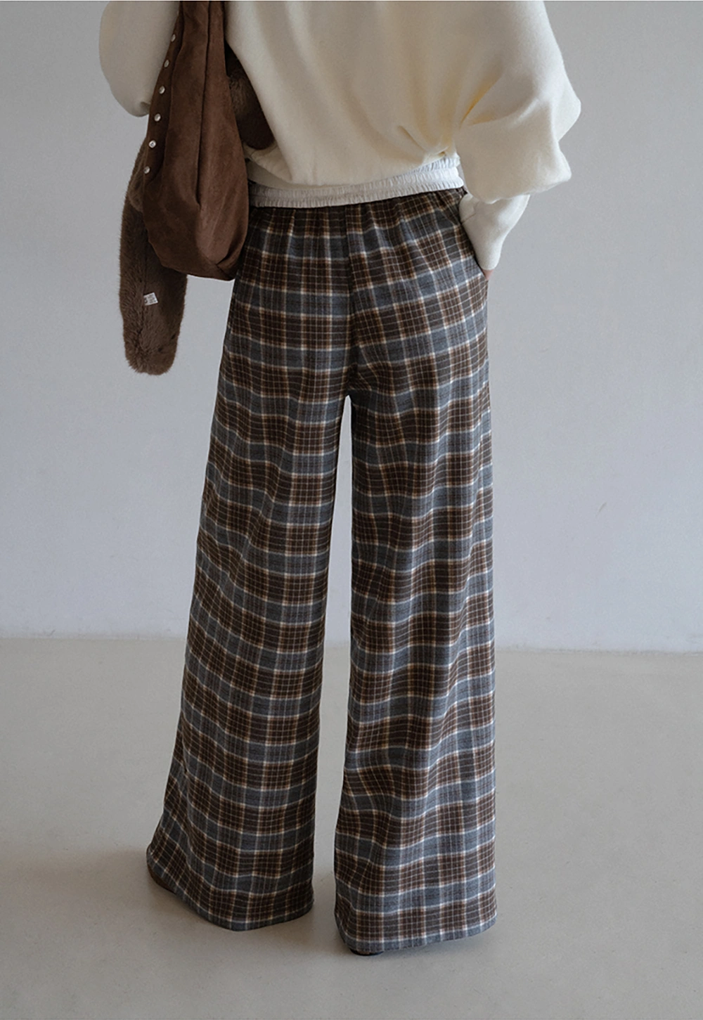 Womens Plaid Wide Leg Drawstring Pants