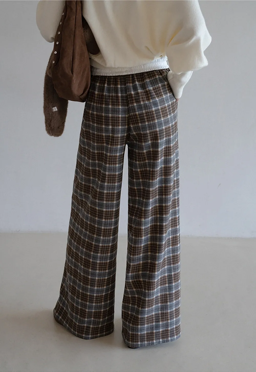 Womens Plaid Wide Leg Drawstring Pants