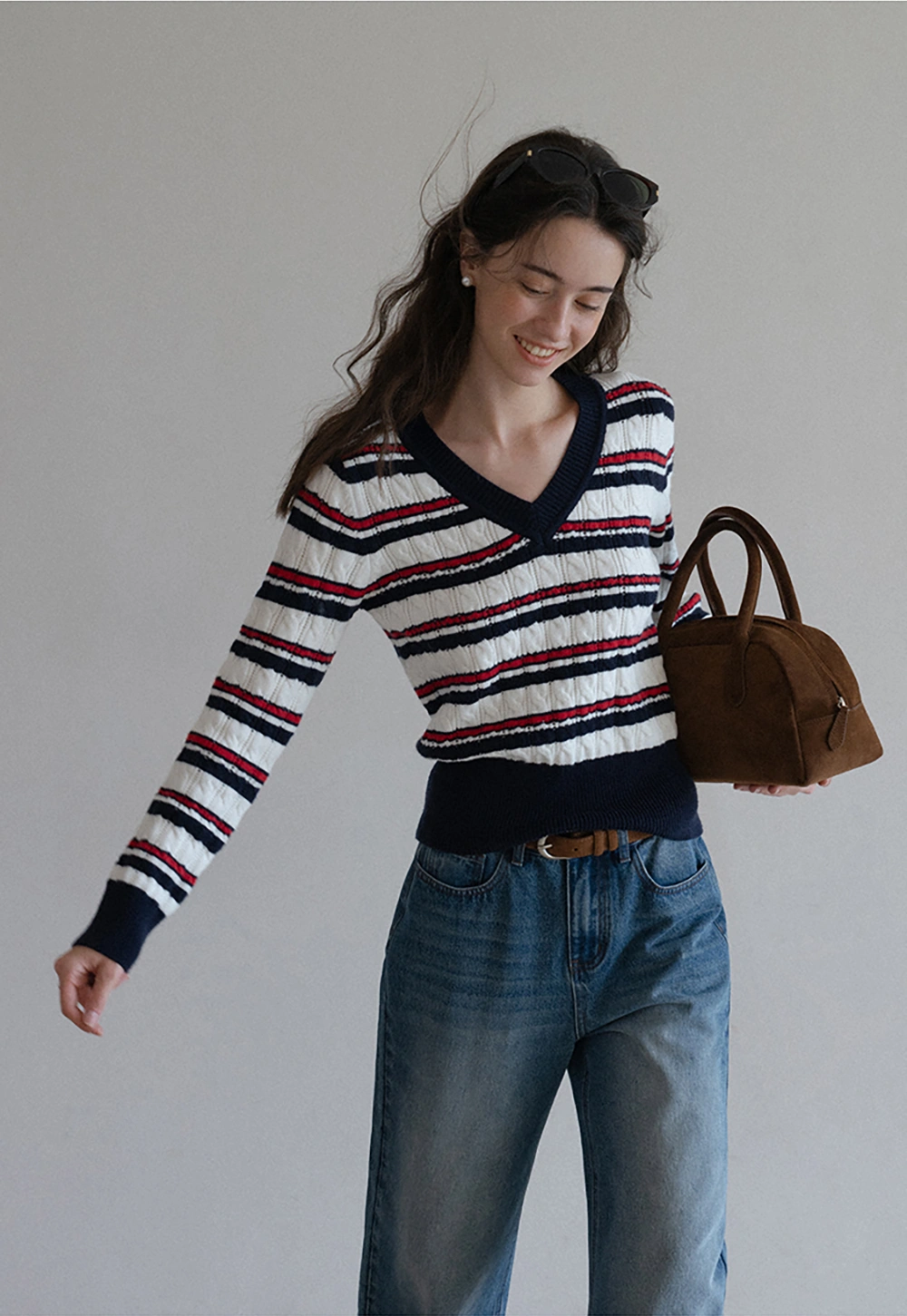 Women’s V-Neck Striped Knit Sweater