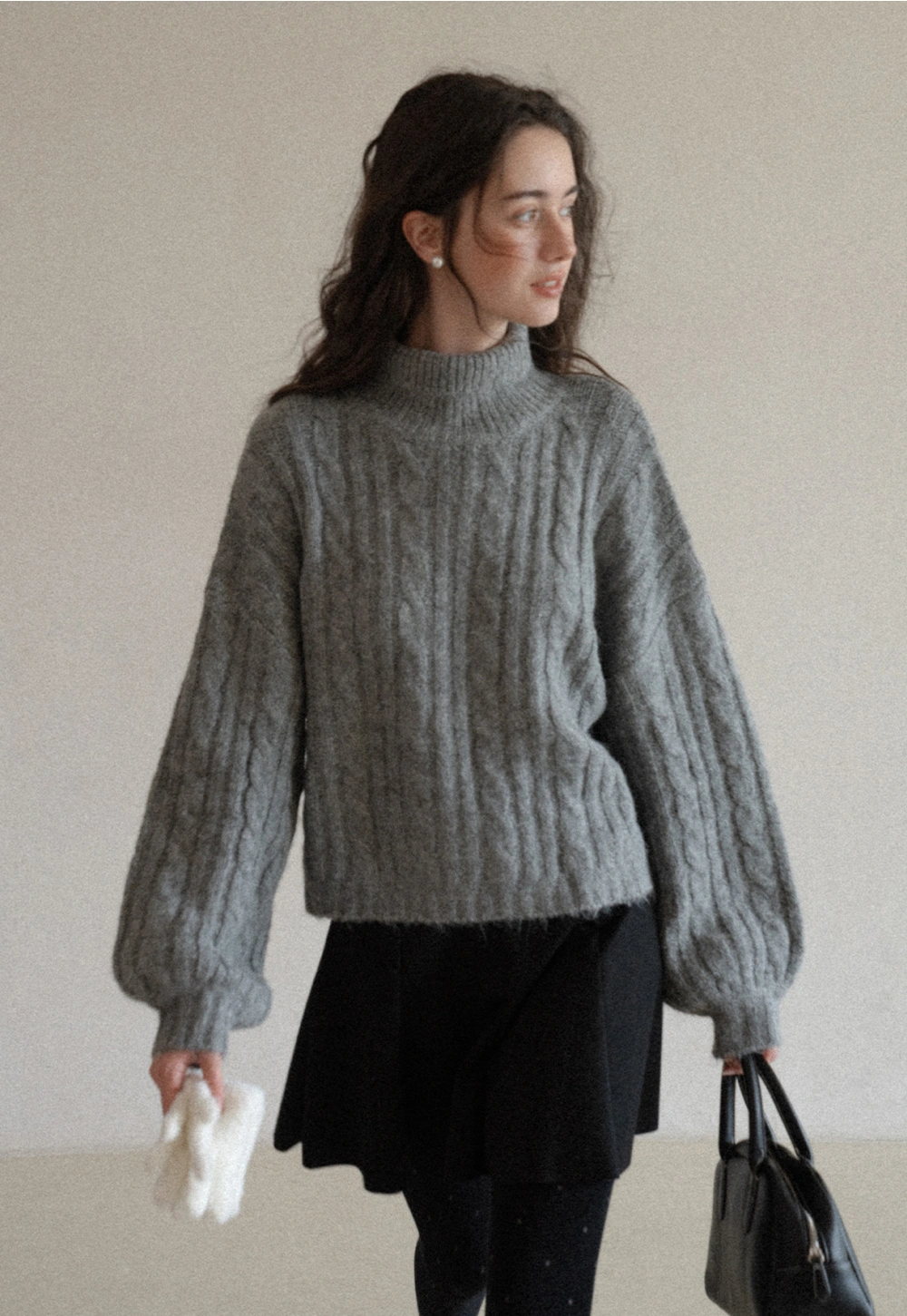 Womens High Neck Cable Knit Sweater