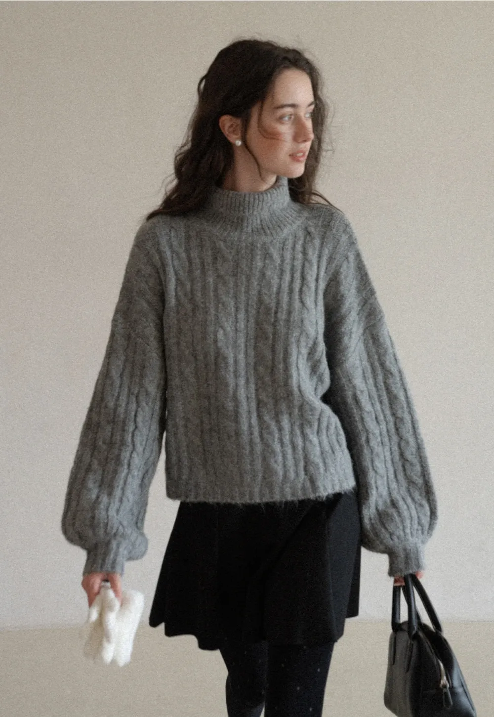 Womens High Neck Cable Knit Sweater