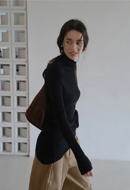 Asymmetric Turtleneck Knit Top