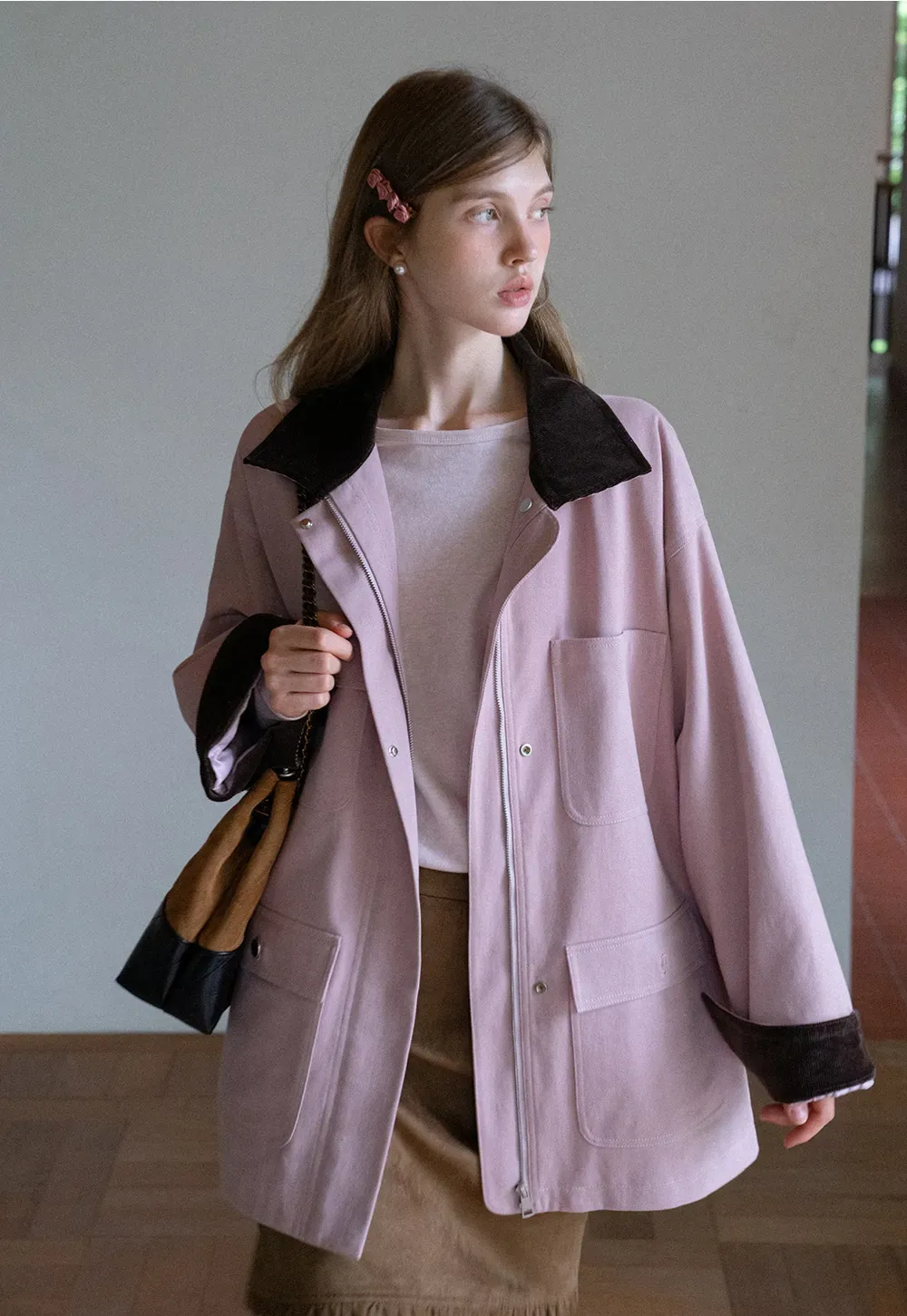 Contrast Collar Pocket Jacket