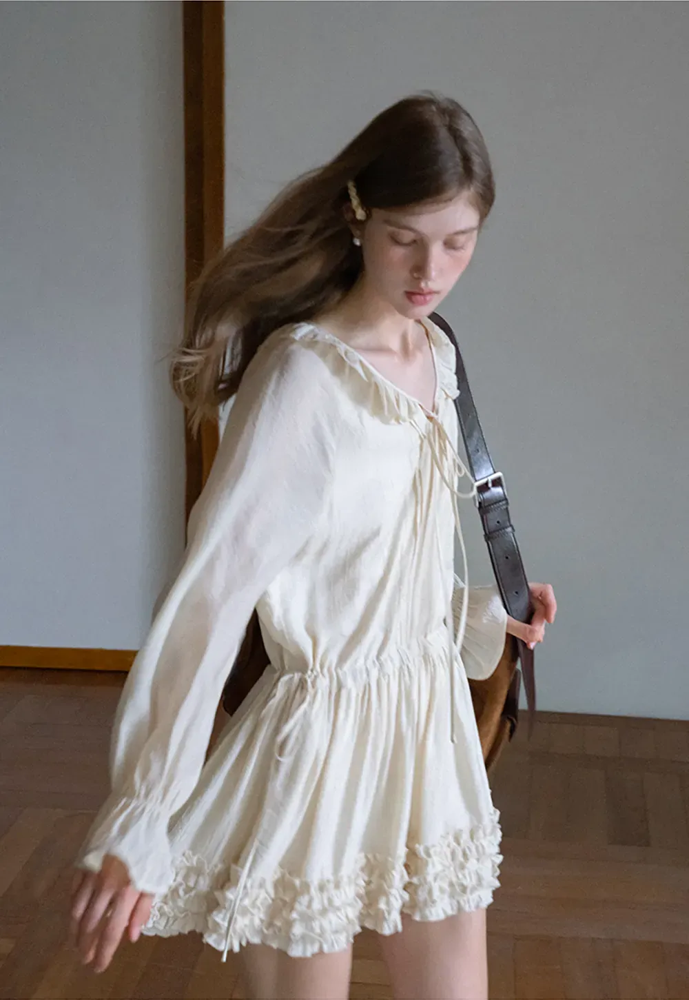 Ruffled Long Sleeve Mini Dress