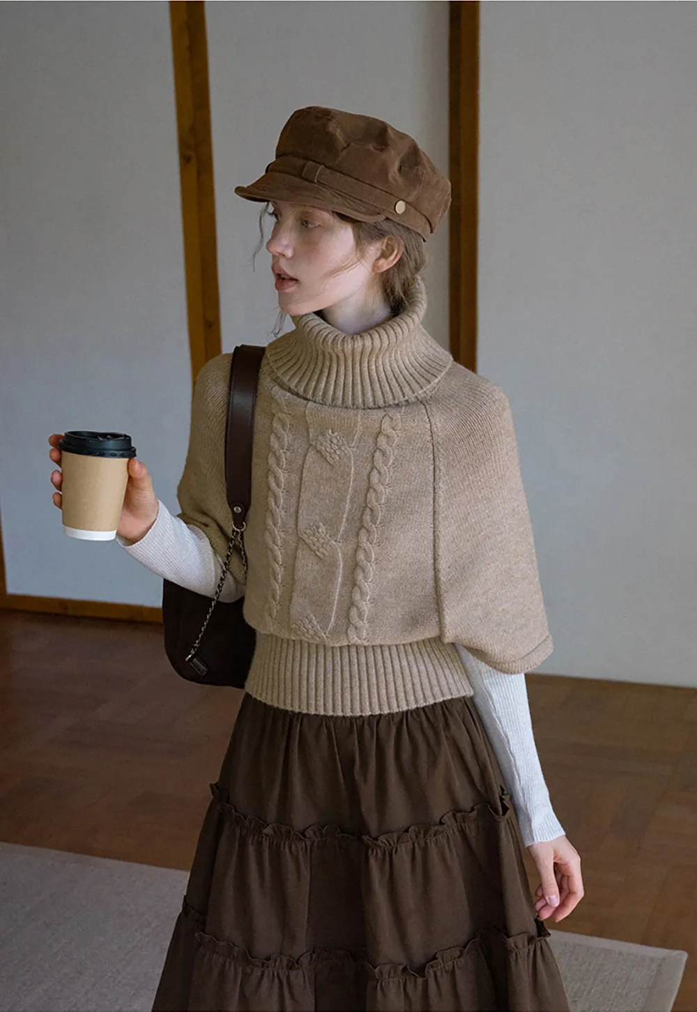 Elegant Cable Knit Turtleneck Wrap