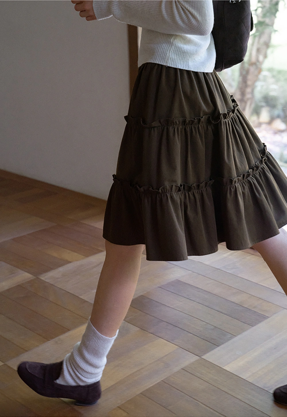 Casual Flared Midi Skirt with Layered Ruffle Detail