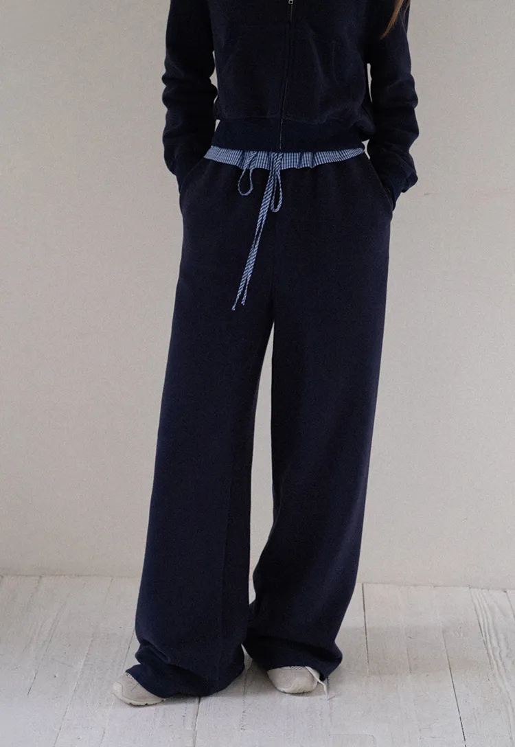 Navy Casual Hoodie and Wide Leg Pants Set
