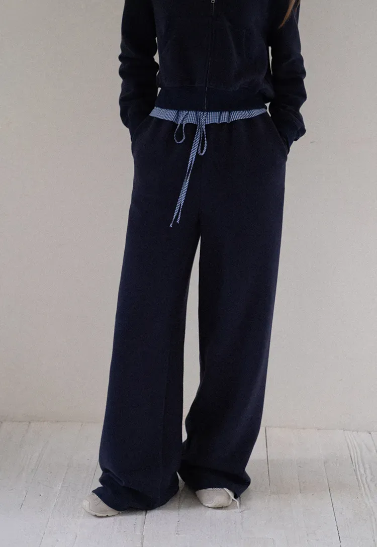 Navy Casual Hoodie and Wide Leg Pants Set