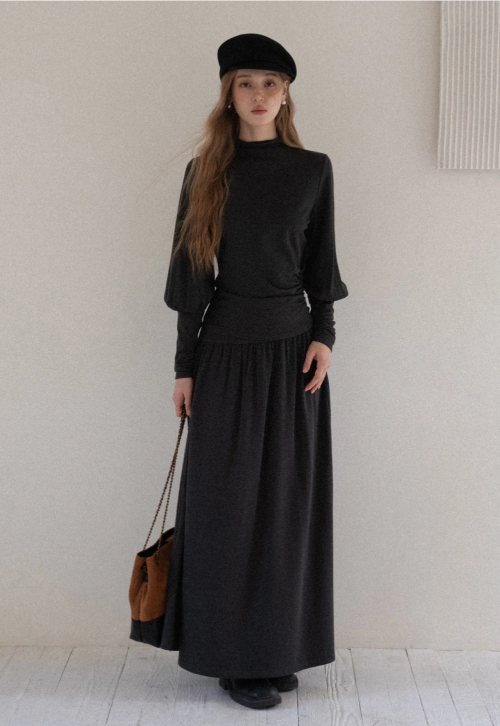 Women High Neck Long Sleeve Maxi Dress Elegant Casual Outfit