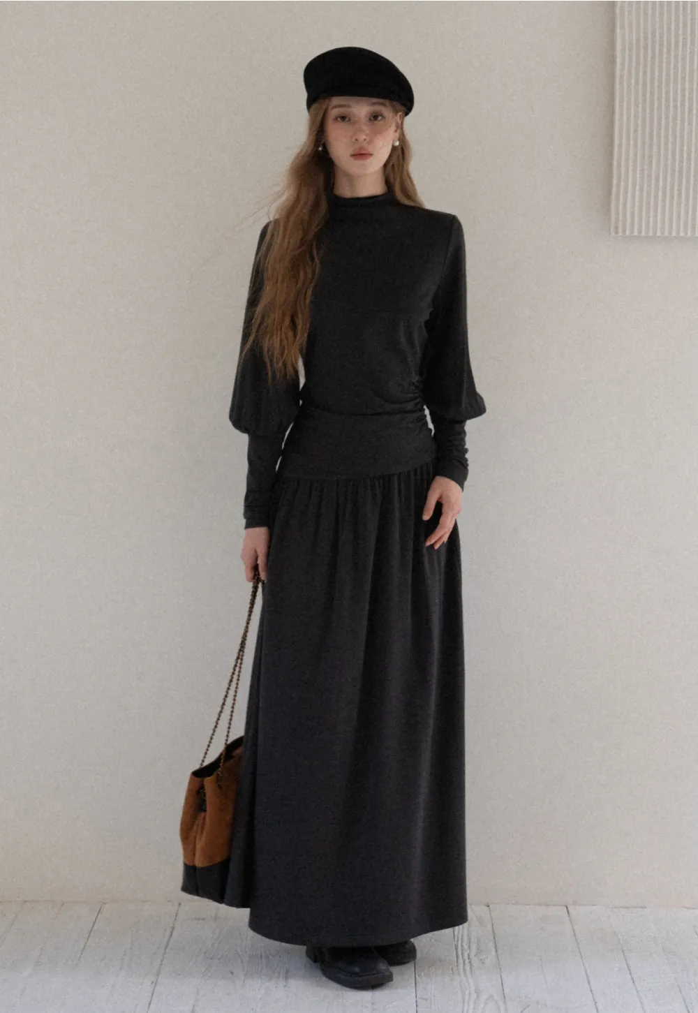 Women High Neck Long Sleeve Maxi Dress Elegant Casual Outfit