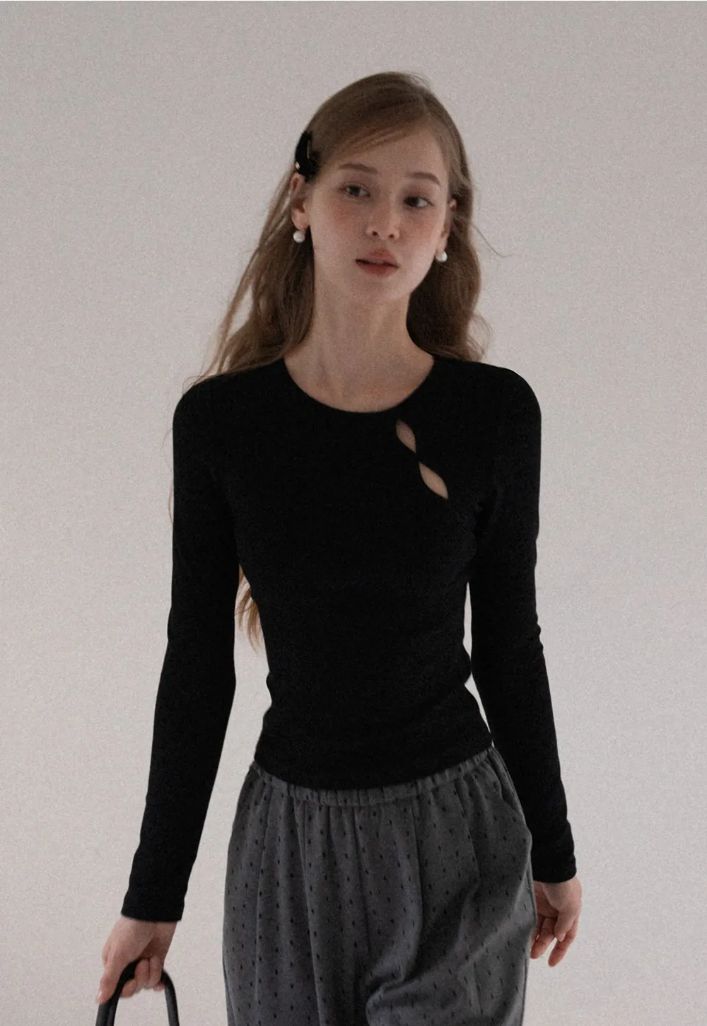 Women Cut Out Long Sleeve Top Slim Fit Basic T Shirt