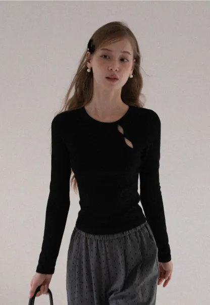 Women Cut Out Long Sleeve Top Slim Fit Basic T Shirt