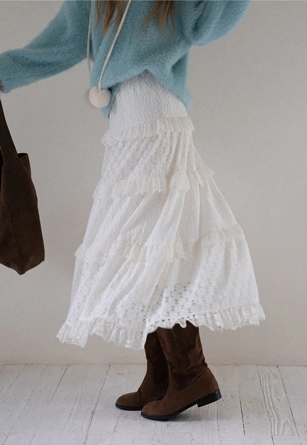 Tiered Lace Midi Skirt